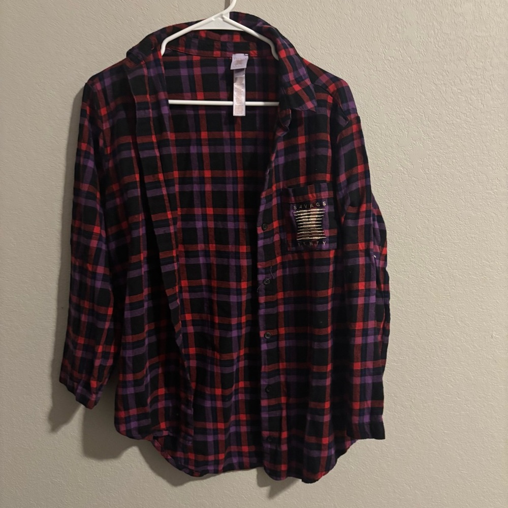 Savage X Fenty Plaid Pajama Shirt and Bra Set - Picture 2 of 5